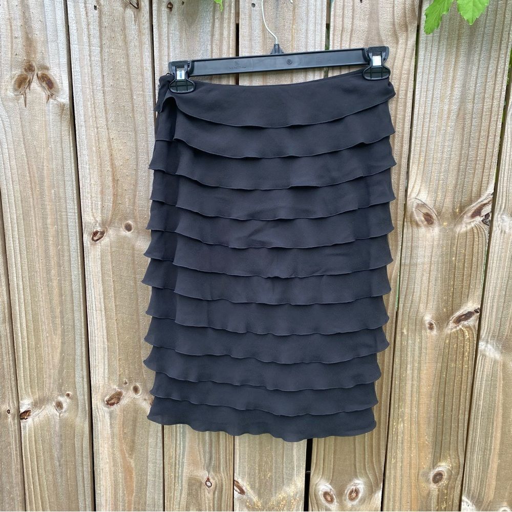 Jaeger Black Silk Tiered Midi Length Lightweight Skirt size 6